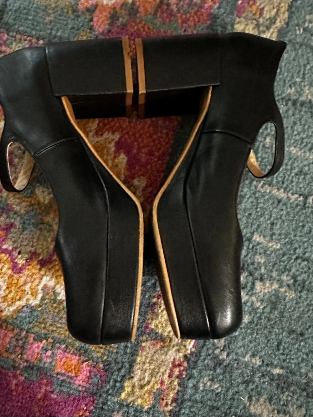 INTENTIONALLY BLANK Black Leather Platform Mary Jane Heels